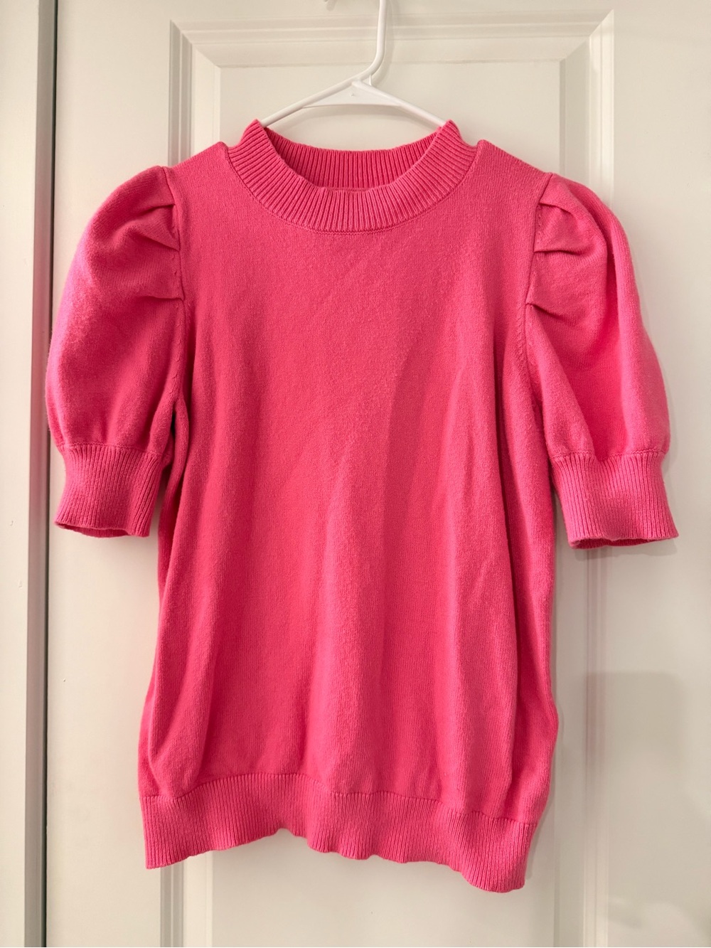 Amazon Women's Pink Puff Sleeve Crew Neck Sweater